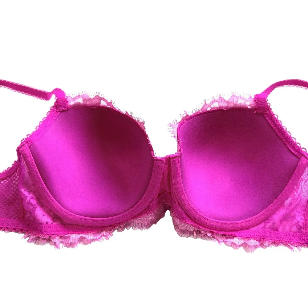 Victorias Secret Dream Angel Lined Lace Demi Bra 36 C Pink Fishnet Underwire Cup